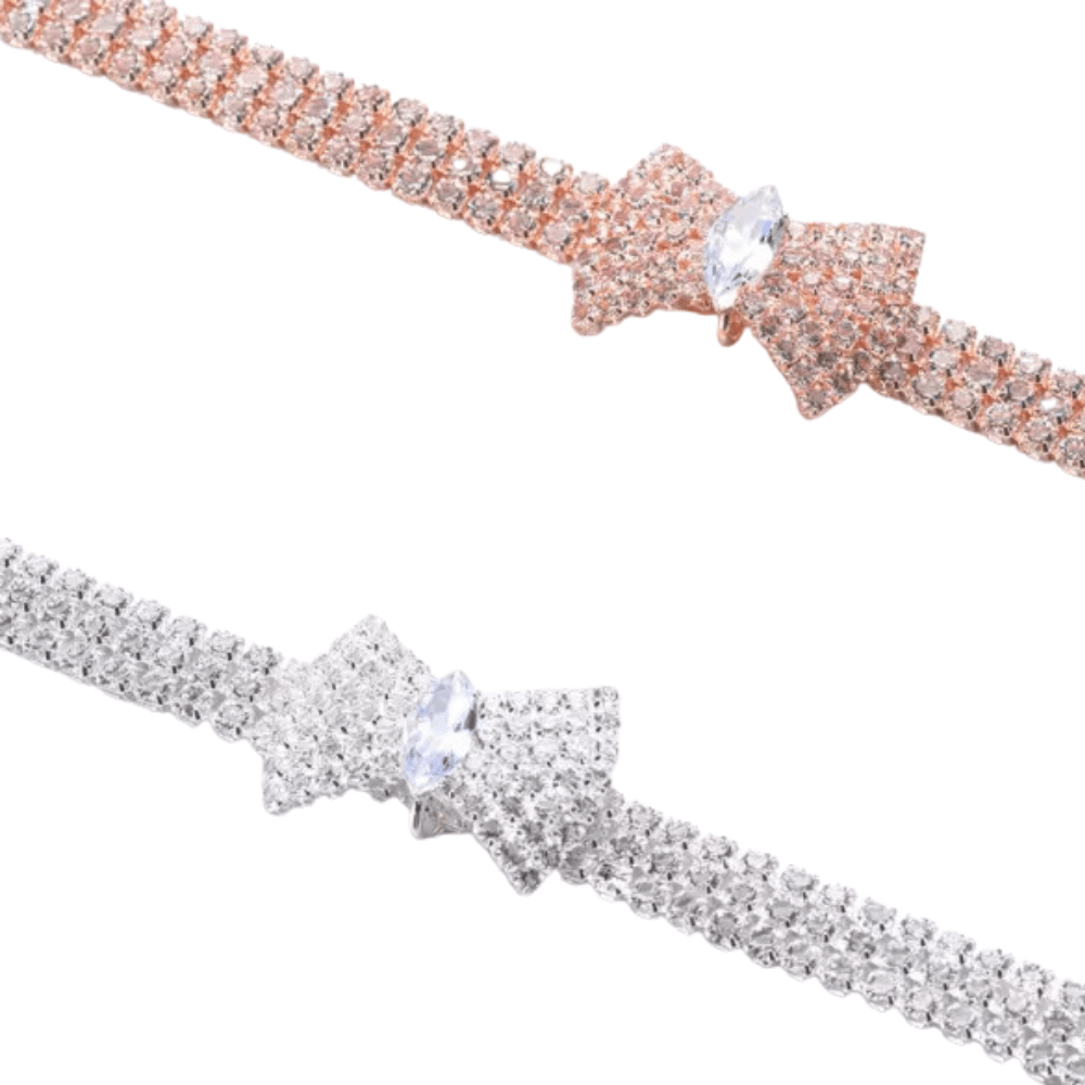 Diamante Bow Dog Necklace - Silver - Dog Necklaces from Sale at DoggyTopia