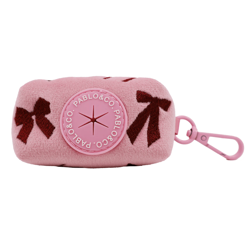 Pablo & Co Velvet Blush Bows Poop Bag Holder - Poop Bag Holders from Pablo & Co at DoggyTopia