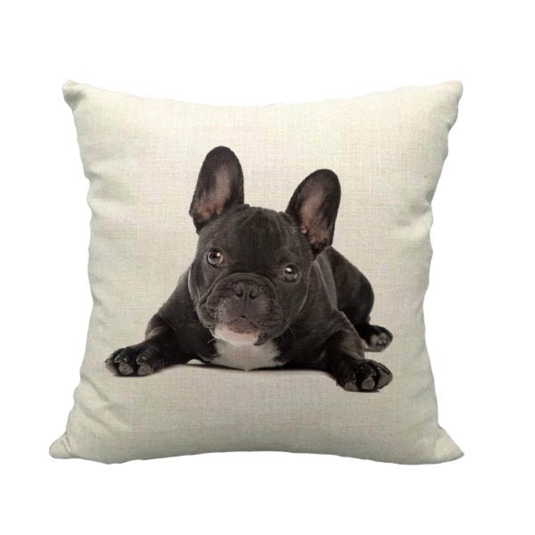 French Bulldog Brindle & White Lying Down Cushion - Cushions from Sale at DoggyTopia