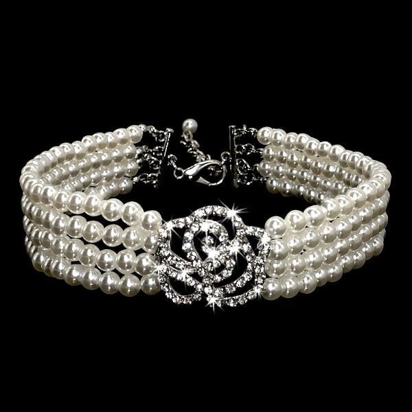 Pearl & Rose Diamante Dog Necklace - Dog Necklaces from . at DoggyTopia