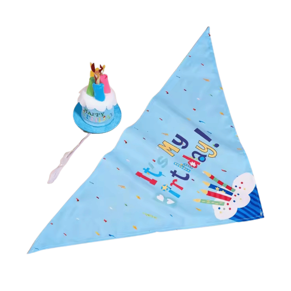Happy Birthday Cake Hat & Bandana Set - Blue