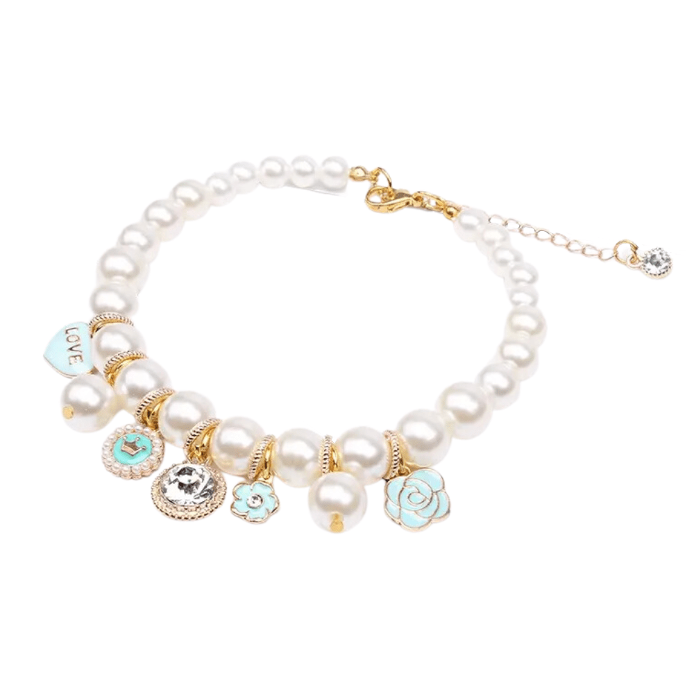Audrey Pearl Dog Necklace - Aqua - Dog Necklaces from . at DoggyTopia