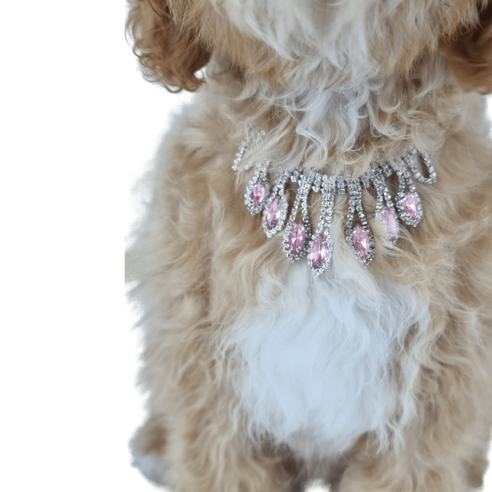 Diamante Tear Drop Dog Necklace - Pink - Dog Necklaces from Sale at DoggyTopia