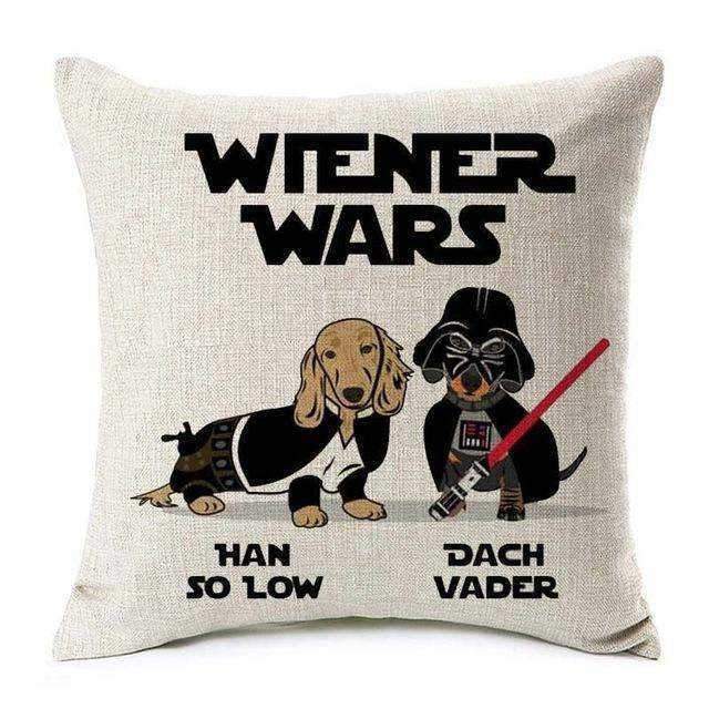 Dachshund Wiener Wars Throw Cushion - Cushions from . at DoggyTopia