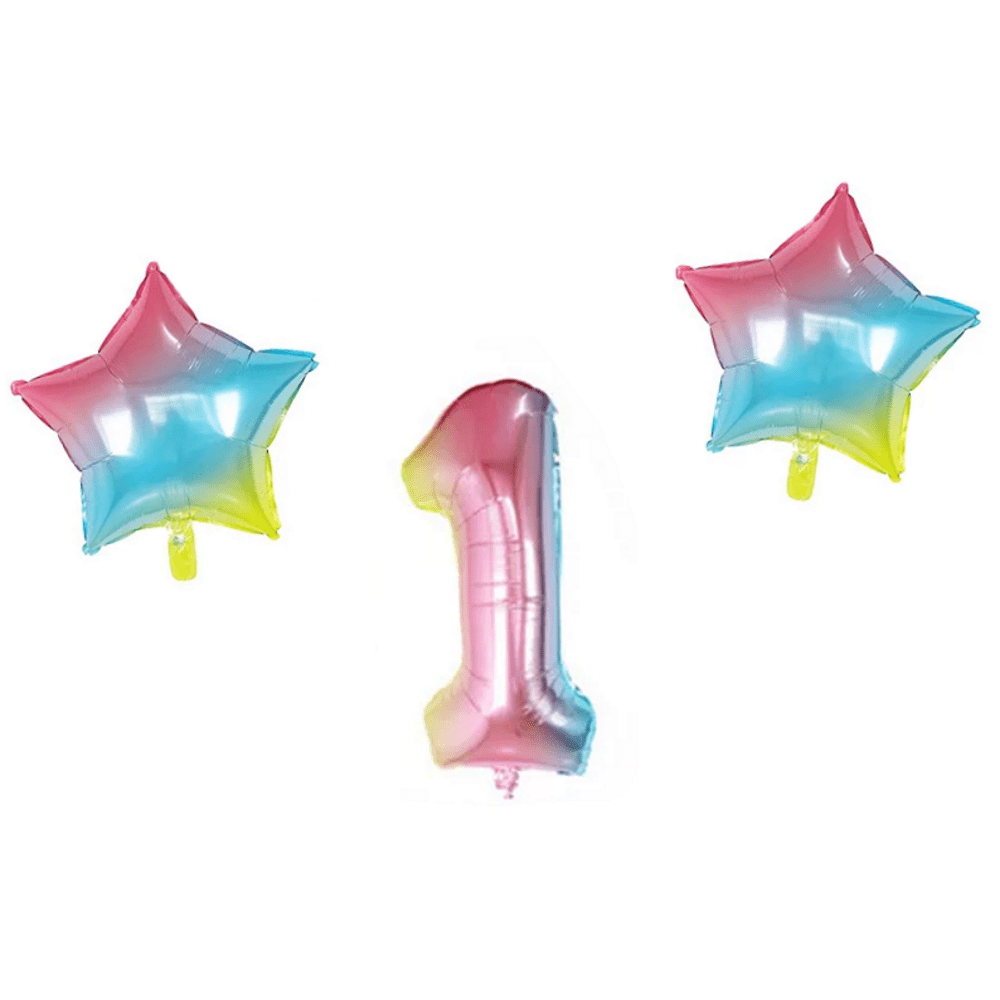 Number & Star Foil Balloons - Rainbow - Party Balloons from . at DoggyTopia